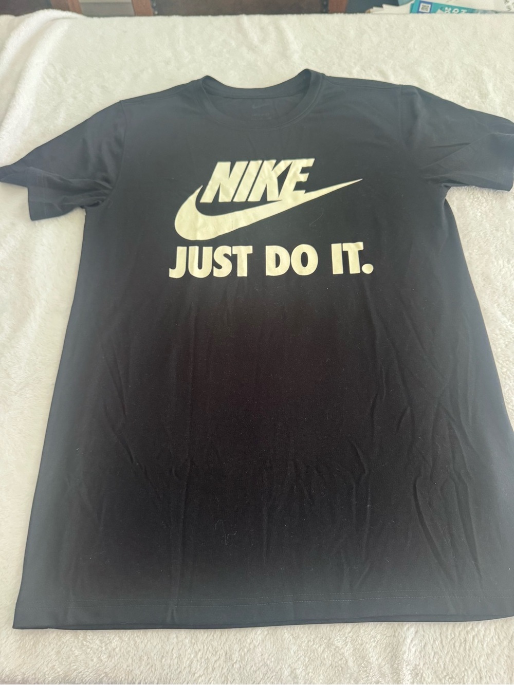 Nike Black Tee with White Nike Swoosh and 'Just Do It.' Graphic